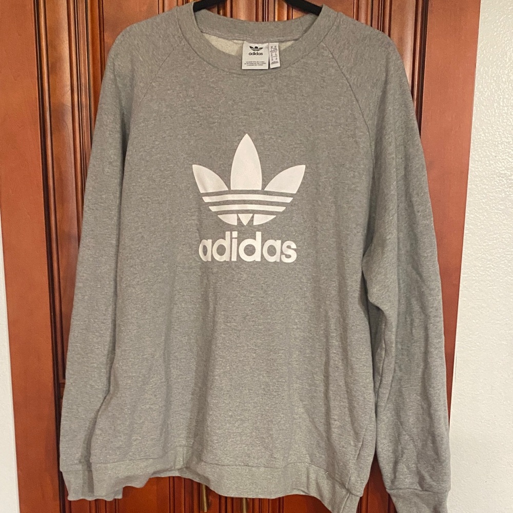 Adidas Gray Crewneck Sweater with White Trefoil Logo